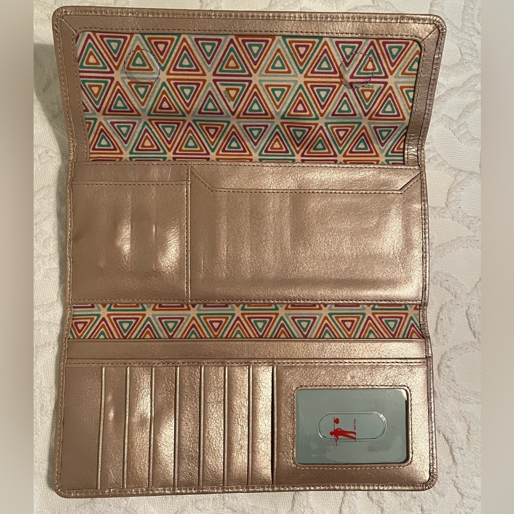 HOBO Sadie Trifold Leather Metallic Wallet- Pewter